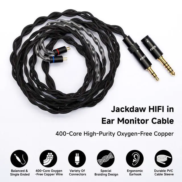 Alt view image 2 of 6 - Jackdaw IEM Cable, 3.5/4.4mm Plug, 0.78mm 2pin Earphone Upgrade Cable | in Ear Monitor Cable, 1.25m Detachable Earbud Cord, 400core Oxygen Free Copper Audio Replacement Wire for Audiophile Musician