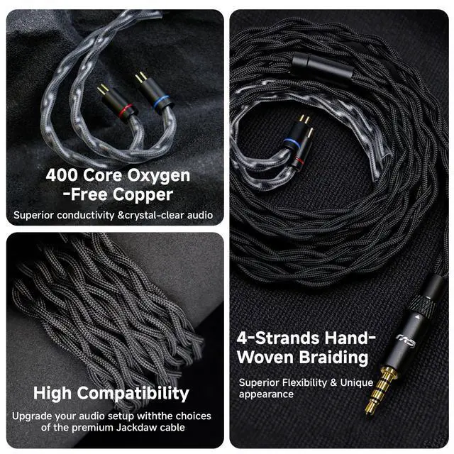 Alt view image 3 of 6 - Jackdaw IEM Cable, 3.5/4.4mm Plug, 0.78mm 2pin Earphone Upgrade Cable | in Ear Monitor Cable, 1.25m Detachable Earbud Cord, 400core Oxygen Free Copper Audio Replacement Wire for Audiophile Musician
