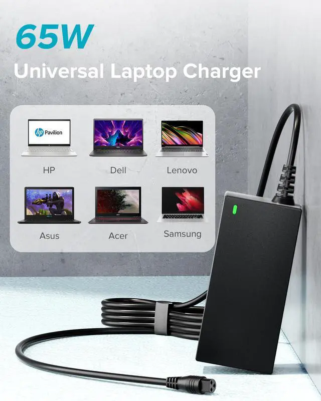 Alt view image 2 of 6 - 65W Universal Laptop Charger with 15 Tips | for Dell HP Asus Acer Samsung Toshiba Lenovo IBM Sony Gateway Notebook Ultrabook Chromebook