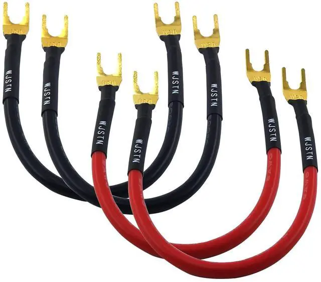 Main image of Fork Spade Plug to Spade Plug Speaker Jumper Cable,8AWG Y Plug to Y Plug Cable, for DIY Home Theater, Speaker etc 8in/4-Pack