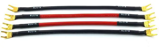 Alt view image 2 of 6 - Fork Spade Plug to Spade Plug Speaker Jumper Cable,8AWG Y Plug to Y Plug Cable, for DIY Home Theater, Speaker etc 8in/4-Pack