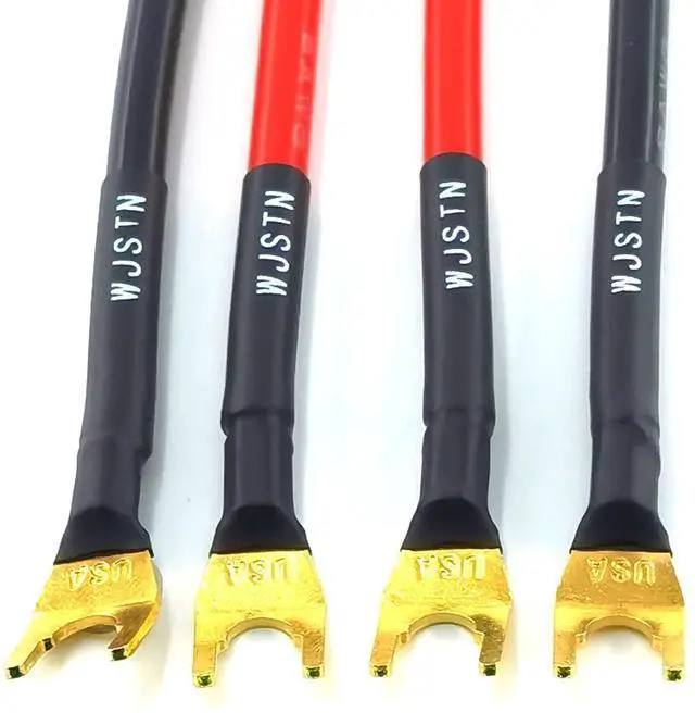 Alt view image 3 of 6 - Fork Spade Plug to Spade Plug Speaker Jumper Cable,8AWG Y Plug to Y Plug Cable, for DIY Home Theater, Speaker etc 8in/4-Pack