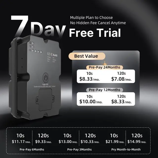 Alt view image 4 of 6 - GPS Tracker for Vehicles, 7500mAh Professional IP67 Waterproof Car Tracking Device Strong Magnetic Car Tracker with Low Subscription Fee, Real-Time LTE Locator for Cars, Trucks, Motorcycles, Vehicles