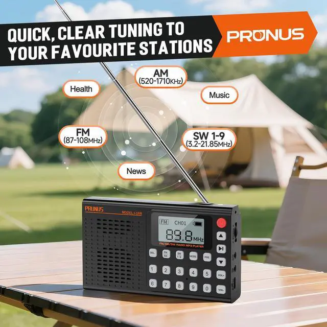 Alt view image 2 of 6 - J168 AM FM Radio Bluetooth Speaker, Preset, Excellent Reception | TF Card Playback, Sleep Timer, USB C Charging, Headphone Jack, Long Antenna, Digital Radio AM FM