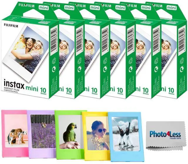 Main image of Instax Mini Instant Film Value Pack - 60 Photos Bundle with Plastic Photo Frame for Mini Film Assorted Colors and Cloth