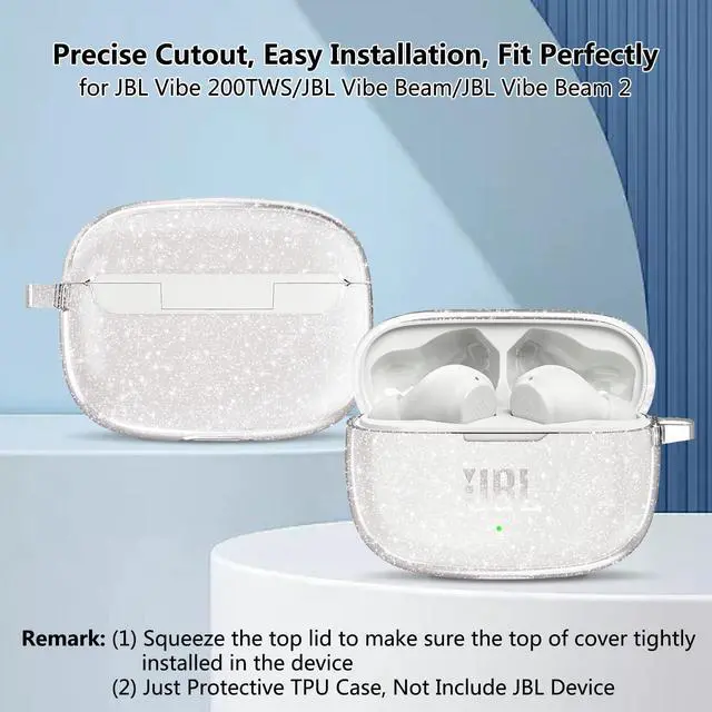 Alt view image 2 of 6 - for JBL Vibe 200TWS/JBL Vibe Beam/JBL Vibe Beam 2 Case Glitter,Cute Sparkle Bling for JBL Vibe Beam 2 Case Cover 2024,Soft TPU Cover for JBL Earbuds with Carabiner&Cleaning Pen-Glitter