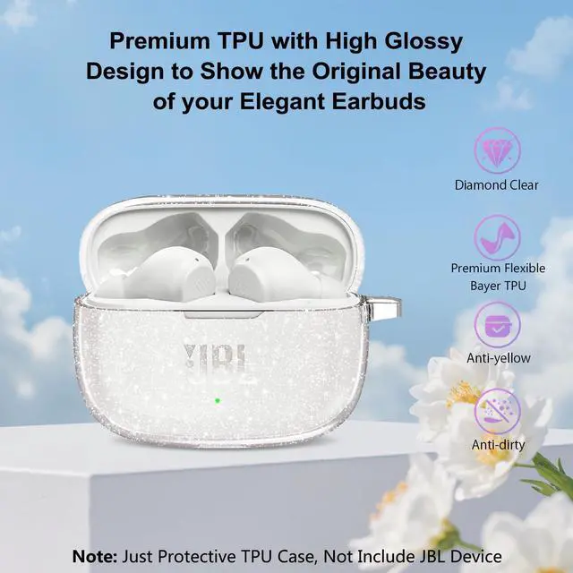 Alt view image 3 of 6 - for JBL Vibe 200TWS/JBL Vibe Beam/JBL Vibe Beam 2 Case Glitter,Cute Sparkle Bling for JBL Vibe Beam 2 Case Cover 2024,Soft TPU Cover for JBL Earbuds with Carabiner&Cleaning Pen-Glitter