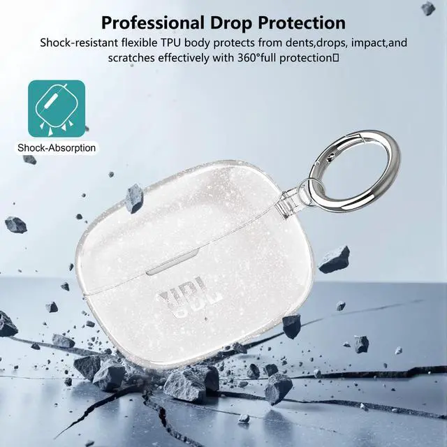 Alt view image 4 of 6 - for JBL Vibe 200TWS/JBL Vibe Beam/JBL Vibe Beam 2 Case Glitter,Cute Sparkle Bling for JBL Vibe Beam 2 Case Cover 2024,Soft TPU Cover for JBL Earbuds with Carabiner&Cleaning Pen-Glitter