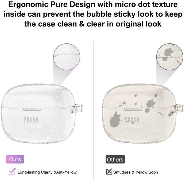 Alt view image 5 of 6 - for JBL Vibe 200TWS/JBL Vibe Beam/JBL Vibe Beam 2 Case Glitter,Cute Sparkle Bling for JBL Vibe Beam 2 Case Cover 2024,Soft TPU Cover for JBL Earbuds with Carabiner&Cleaning Pen-Glitter