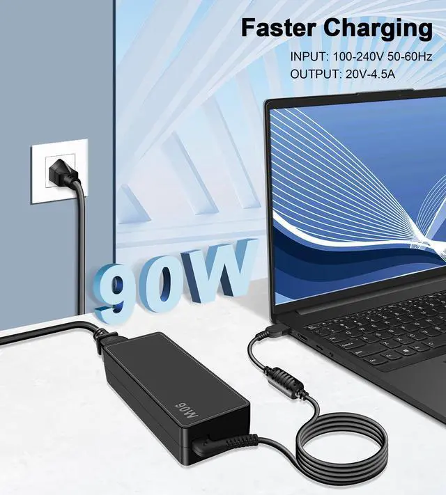 Alt view image 4 of 6 - 90W Slim Tip Charger Compatible with Lenovo ThinkPad T440p T460p T470p T570 Yoga 720-15IKB 730-15IKB 730-15IWL Ultra/Pro Dock, ideapad C40 C50 ADLX90NCC3A Adapter