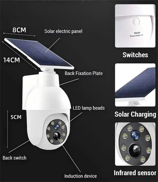 Alt view image 4 of 6 - 360-Degree Ultra-Bright Solar Light, Dummy CCTV Camera, Outdoor Motion Sensor Spotlight, IP66 Waterproof FloodLights, Wireless Decoy Fake PTZ Dome Security Camera for Porch Garden Patio Driveway