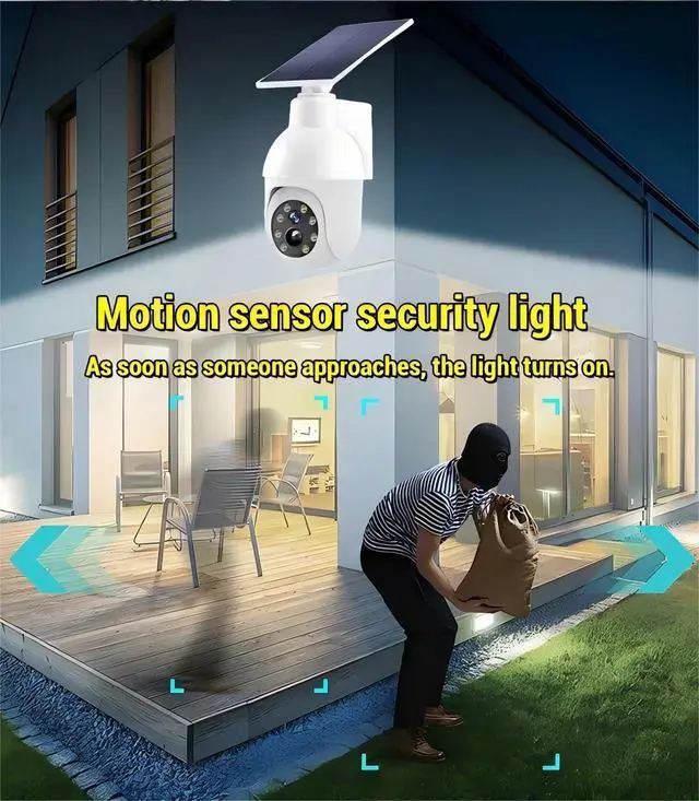 Alt view image 5 of 6 - 360-Degree Ultra-Bright Solar Light, Dummy CCTV Camera, Outdoor Motion Sensor Spotlight, IP66 Waterproof FloodLights, Wireless Decoy Fake PTZ Dome Security Camera for Porch Garden Patio Driveway