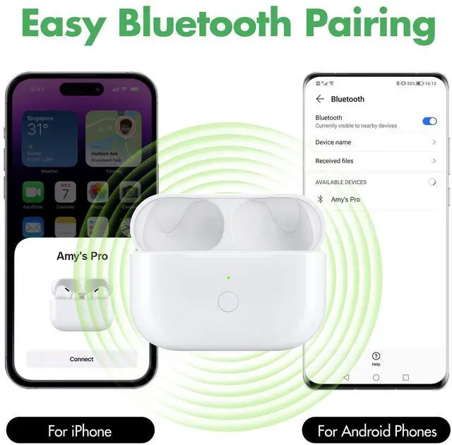 Alt view image 2 of 6 - Wireless Charging Case Compatible with AirPods Pro 1st & 2nd Generation,Replacement Charger Case with Bluetooth Pairing Sync Button,White