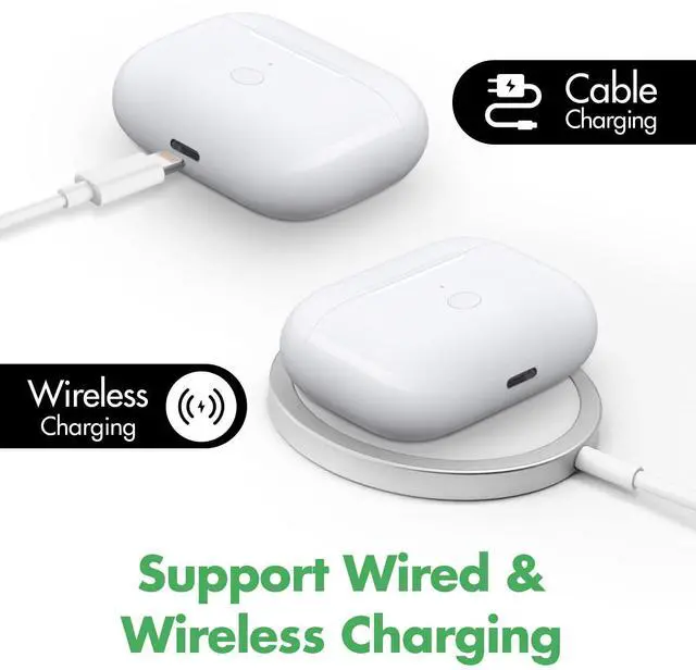 Alt view image 3 of 6 - Wireless Charging Case Compatible with AirPods Pro 1st & 2nd Generation,Replacement Charger Case with Bluetooth Pairing Sync Button,White