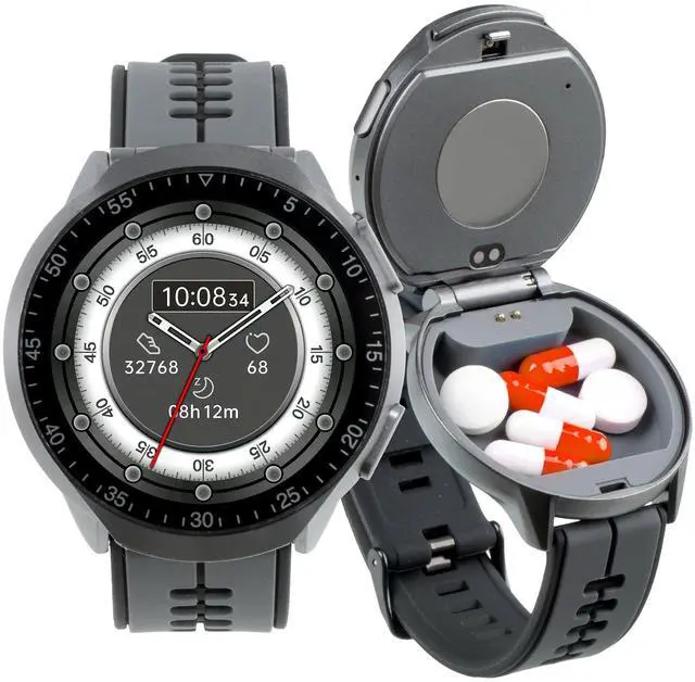 Main image of Smart Watch Pill Box, Fitness Smartwatch with Bluetooth Call for Men, Water Resistant Pill Organizer for Emergency, Pill Case for Emergency, Small Pill Container for Vitamin, Fish Oil
