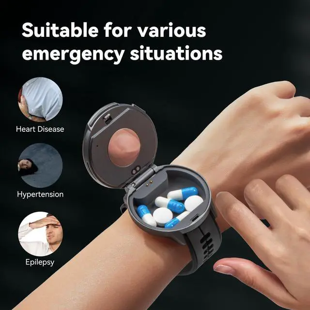 Alt view image 2 of 6 - Smart Watch Pill Box, Fitness Smartwatch with Bluetooth Call for Men, Water Resistant Pill Organizer for Emergency, Pill Case for Emergency, Small Pill Container for Vitamin, Fish Oil