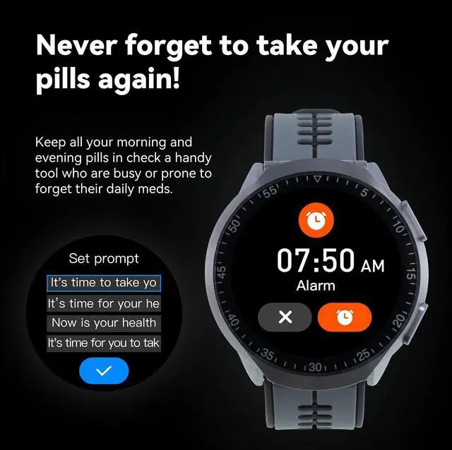 Alt view image 4 of 6 - Smart Watch Pill Box, Fitness Smartwatch with Bluetooth Call for Men, Water Resistant Pill Organizer for Emergency, Pill Case for Emergency, Small Pill Container for Vitamin, Fish Oil