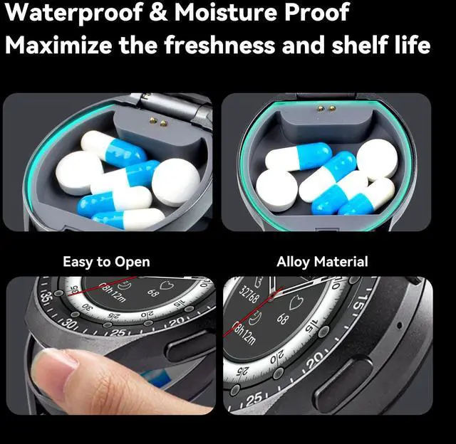 Alt view image 5 of 6 - Smart Watch Pill Box, Fitness Smartwatch with Bluetooth Call for Men, Water Resistant Pill Organizer for Emergency, Pill Case for Emergency, Small Pill Container for Vitamin, Fish Oil