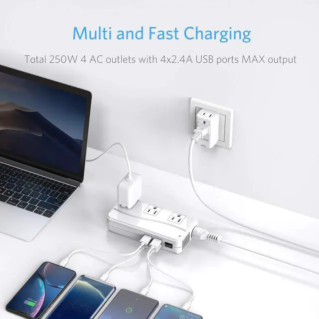 Alt view image 2 of 6 - Voltage Converter 220V to 110V,Travel Converter Suitable for UK/AU/US/EU | European Travel Plug Adapter with 4 USB Ports, 3 AC Sockets,4-in-1 Adapter