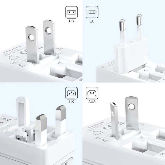 Alt view image 4 of 6 - Voltage Converter 220V to 110V,Travel Converter Suitable for UK/AU/US/EU | European Travel Plug Adapter with 4 USB Ports, 3 AC Sockets,4-in-1 Adapter
