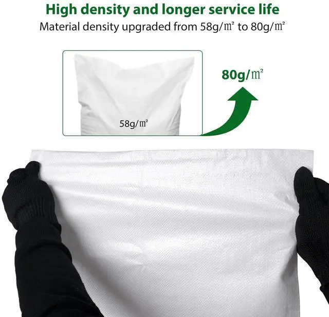 Alt view image 3 of 6 - 12X Heavy Duty Woven Sand Bags, 20"x30" Empty Sacks | Flood control, garden waste, grain storage & cargo handling. 50kg load capacity. Upgraded 80g/ woven material. Includes tie