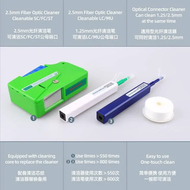 Alt view image 3 of 6 - Fiber Optic Cleaner Cleaning Pen Box Kit 2.5mm 1.25mm FC SC ST LC Optical Fiber Cable Connector Endface Optical Cleans Tool Set 4 in 1