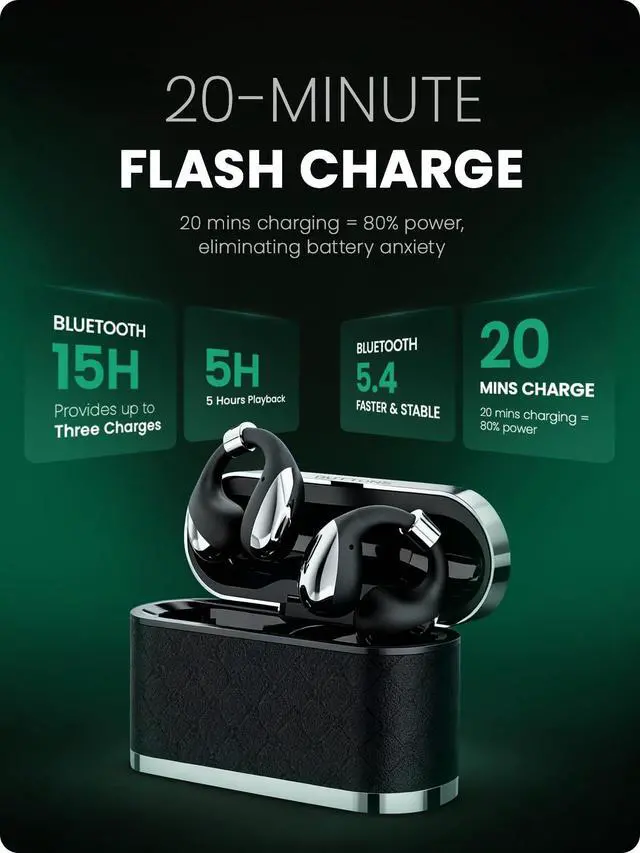 Alt view image 6 of 6 - Open-Ear Clip Earbuds, Stylish Ear Cuff Design with Balanced Sound, Comfortable Non-in-Ear Fit, Clear Calls with ENC, Stable Bluetooth & Long Battery Life-Brown