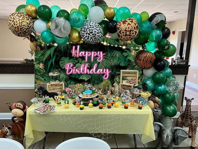 Alt view image 6 of 6 - Tropical Birthday Backdrop Hawaiian Palm Leaves Party Background Aloha Theme Happy Birthday Party Decorations Luau Banner Decorations(7X5FT(82x59inch))