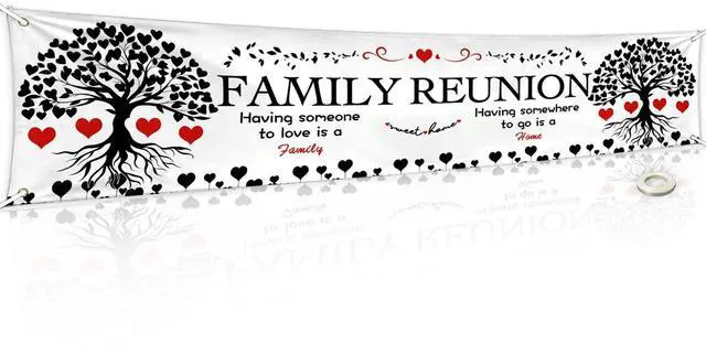 Main image of Family Reunion Backdrop 78.7x17.7 Inch Family Themed Background Banner Family Tree Reunion Decorations for Living Room Home Party Venue & Front Yard