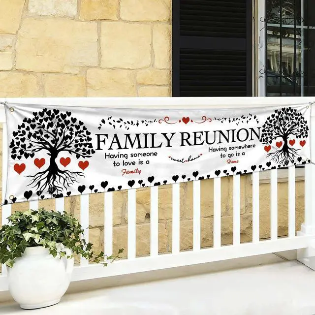 Alt view image 2 of 6 - Family Reunion Backdrop 78.7x17.7 Inch Family Themed Background Banner Family Tree Reunion Decorations for Living Room Home Party Venue & Front Yard