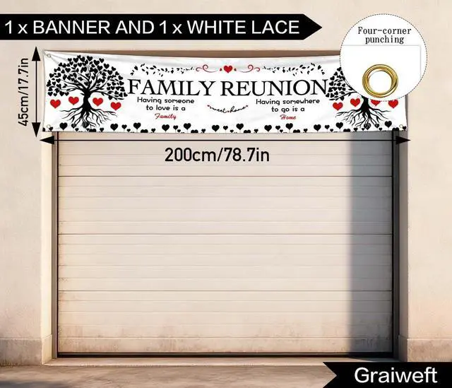 Alt view image 3 of 6 - Family Reunion Backdrop 78.7x17.7 Inch Family Themed Background Banner Family Tree Reunion Decorations for Living Room Home Party Venue & Front Yard