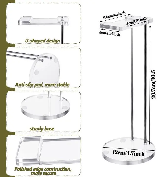 Alt view image 2 of 6 - Acrylic Headphone Stand Headset Holder for Desk, Clear Gaming Headset Stand Universal Headphone Holder for Desktop Display, with Metal Hardware(Round)