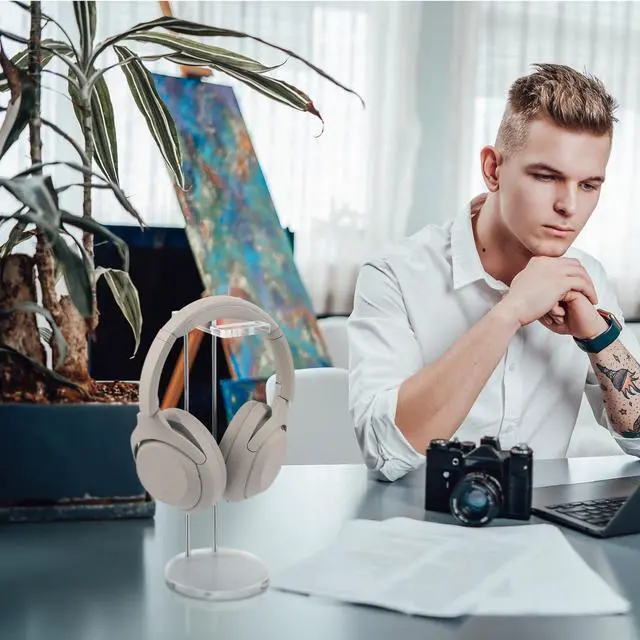 Alt view image 6 of 6 - Acrylic Headphone Stand Headset Holder for Desk, Clear Gaming Headset Stand Universal Headphone Holder for Desktop Display, with Metal Hardware(Round)