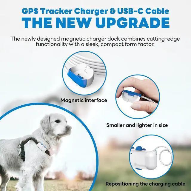 Alt view image 3 of 6 - Magnetic Clip Charger Compatible with Tractive GPS Dog 4 Tracker | for GPS Location Smart Pet Activity Tracker - Replacement Portable Wireless USB Charging Base - White USB-C Cables