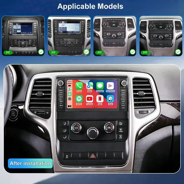 Alt view image 2 of 6 - Car Radio for Jeep Grand Cherokee 2011 2012 2013, Dodge Durango 2011 2012 2013, 7 Inch Touch Screen Headunit Stereo Upgrade with Wireless Carplay Android Auto 5GWiFi Backup Camera Bluetooth GPS FM SWC