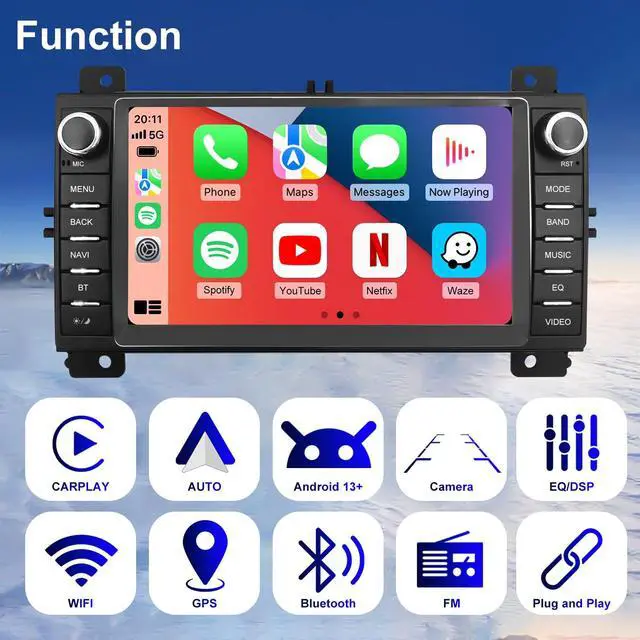 Alt view image 3 of 6 - Car Radio for Jeep Grand Cherokee 2011 2012 2013, Dodge Durango 2011 2012 2013, 7 Inch Touch Screen Headunit Stereo Upgrade with Wireless Carplay Android Auto 5GWiFi Backup Camera Bluetooth GPS FM SWC