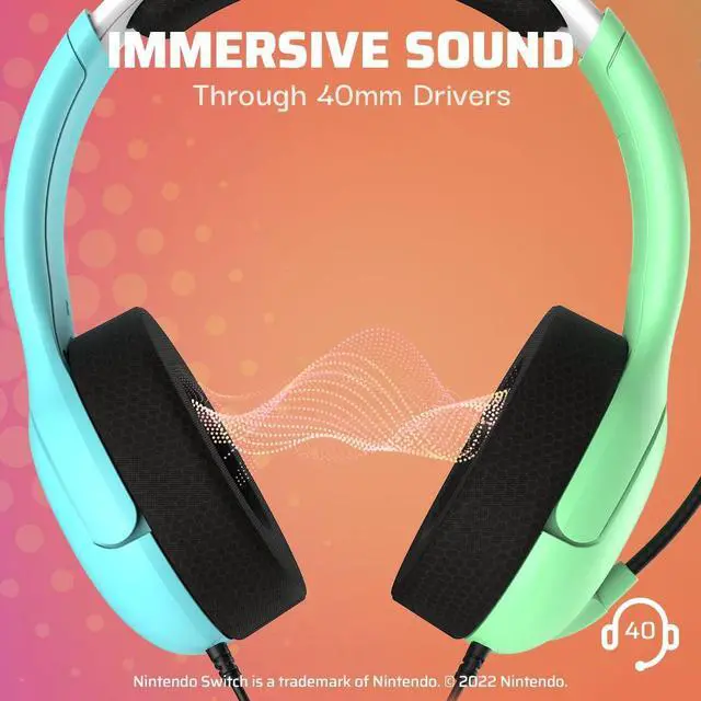 Alt view image 2 of 6 - Gaming LVL40 Stereo Headset with Mic for Nintendo Switch/Switch Lite/OLED - Wired Power Noise Cancelling Microphone, Lightweight, Soft Comfort On Ear Headphones (Animal Crossing Blue & Green)