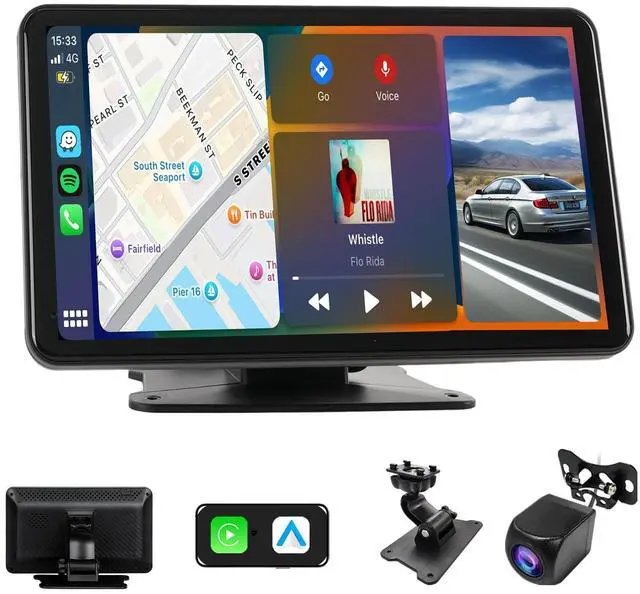 Main image of Portable Wireless Carplay Car Stereo, 7 inch HD Touchscreen for All Vehicles,with Apple CarPlay & Android Auto with Backup Camera/Mirror Link/Voice Control/Bluetooth/GPS/AUX/FM Satellite Radio