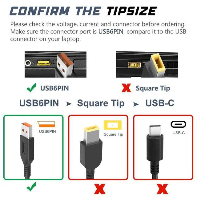 Alt view image 2 of 6 - 65W Adapter Charger Cord for Lenovo Yoga 3 Pro, Yoga 700-11ISK 700-14ISK 80QE Yoga 900 900-13ISK Yoga 3 11,3 14 Laptop with USB Cable Power Supply Adapter