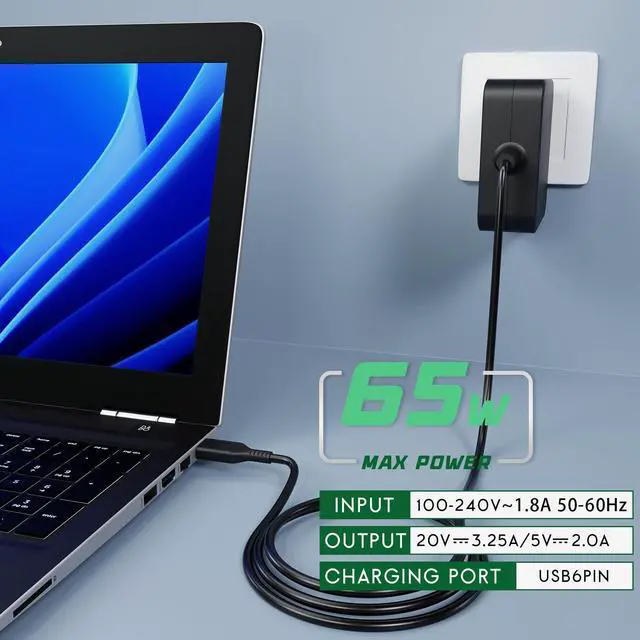 Alt view image 4 of 6 - 65W Adapter Charger Cord for Lenovo Yoga 3 Pro, Yoga 700-11ISK 700-14ISK 80QE Yoga 900 900-13ISK Yoga 3 11,3 14 Laptop with USB Cable Power Supply Adapter