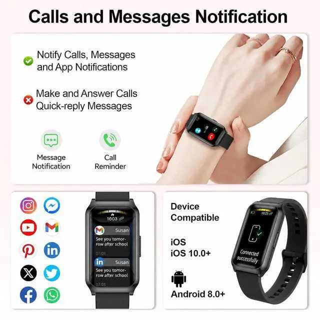 Alt view image 2 of 6 - 1.47" Smart Sports Watch, 10-Day Battery, IP68 Waterproof, Black | Fitness Tracker for iOS Android, Tracks Heart Rate, Sleep Monitor, Blood Oxygen, Suitable for Daily Fitness, Sport Strap