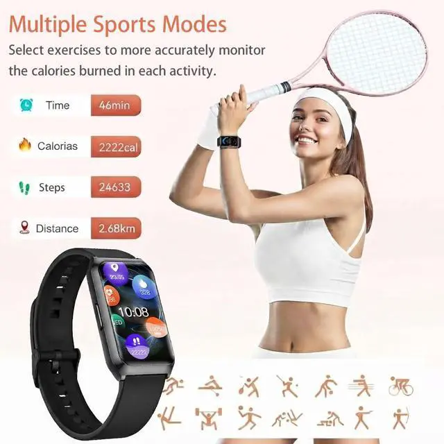 Alt view image 3 of 6 - 1.47" Smart Sports Watch, 10-Day Battery, IP68 Waterproof, Black | Fitness Tracker for iOS Android, Tracks Heart Rate, Sleep Monitor, Blood Oxygen, Suitable for Daily Fitness, Sport Strap