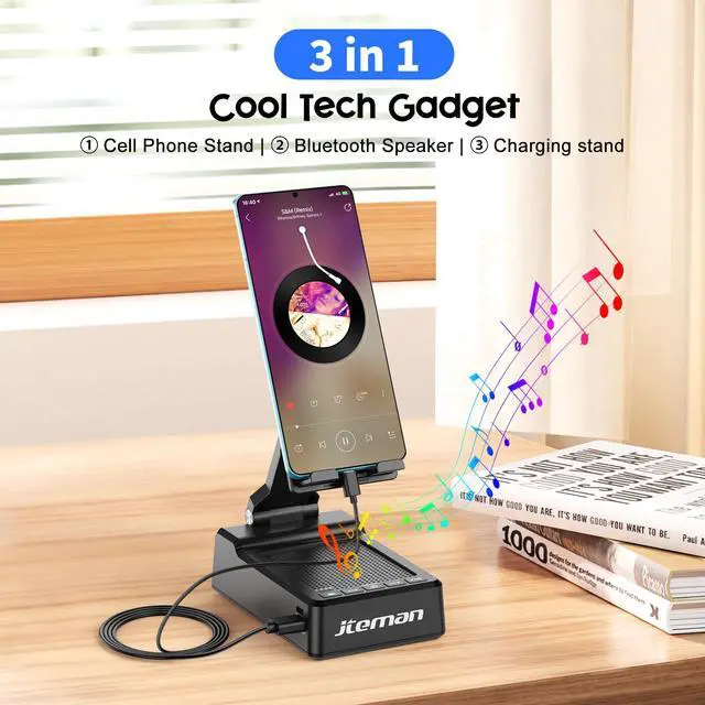 Alt view image 2 of 6 - Phone Stand with Bluetooth Speaker and Charging Function | Adjustable Phone Holder, Desktop Speaker, Phone Charging Function, Cool Tech Gift for Men Women