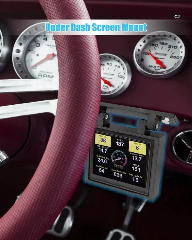Alt view image 2 of 6 - Under Dash Screen Mount Fit for Holley EFI 3.5In Screen Sniper Terminator X | Hinged Vehicle Mounting Brackets, 180 Degree Adjustable, Without Blocking Driving View