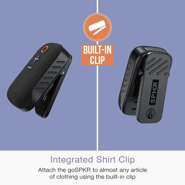 Alt view image 4 of 6 - goSPKR Small Wearable Clip-on Bluetooth Speaker with IPX5 Water Resistance, Built-in Speakerphone with Microphone for Hands-Free Calls, Compact Design, Can Connect Up to 2 in Stereo (Black)