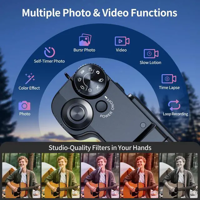 Alt view image 4 of 6 - Digital Camera 5K, 64MP Cameras for Photography, YouTube Vlogging, 18X Zoom UHD Autofocus Compact Point and Shoot Flip Screen Camera with 64GB SD Card, 2 Batteries, Small Photo Camera for Kids, Teen