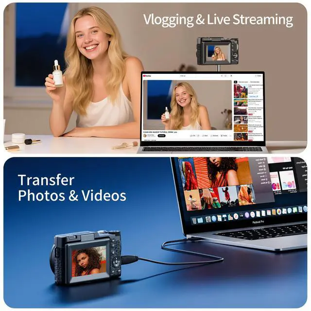 Alt view image 5 of 6 - Digital Camera 5K, 64MP Cameras for Photography, YouTube Vlogging, 18X Zoom UHD Autofocus Compact Point and Shoot Flip Screen Camera with 64GB SD Card, 2 Batteries, Small Photo Camera for Kids, Teen