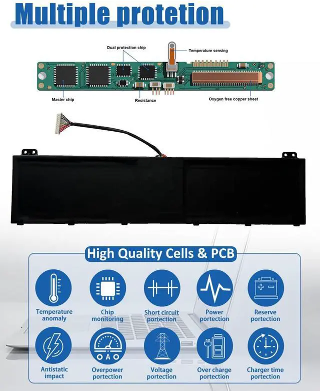 Alt view image 5 of 6 - 90.61Wh AP21A8T AP21A7T Battery for Acer Predator Helios 300 PH315-55/300 PH317-56/18 PH18-71, Nitro 5 AN517-55 Series LaptopCompatible with AP21A5T15.4V 5716mAh 8-Cell