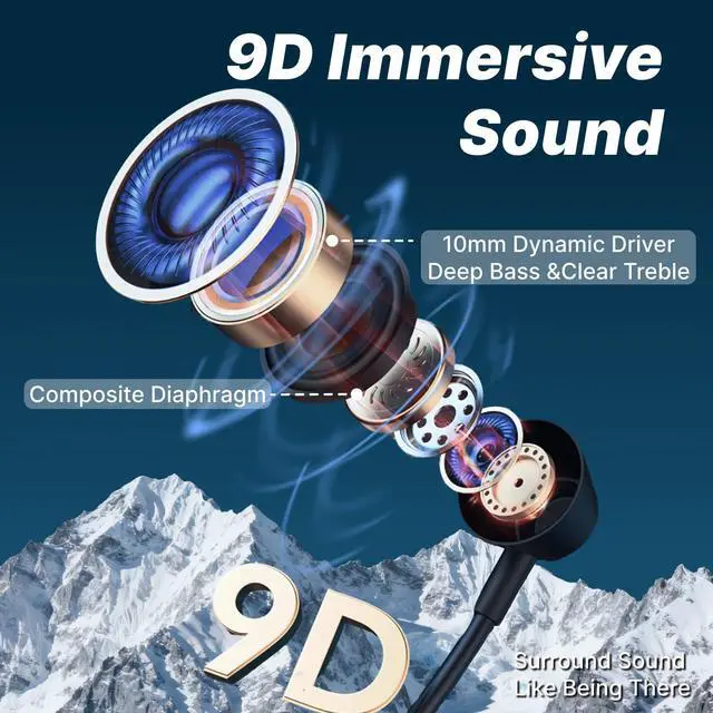 Alt view image 3 of 6 - H25 Neckband Bluetooth Headphones with 200hrs Long Battery Playtime | IPX5 Waterproof Wireless Earbuds Bluetooth 5.4, Around the Neck Headphones w/ENC Mic, for Work/Cycling/Game/Gym/Long Trips