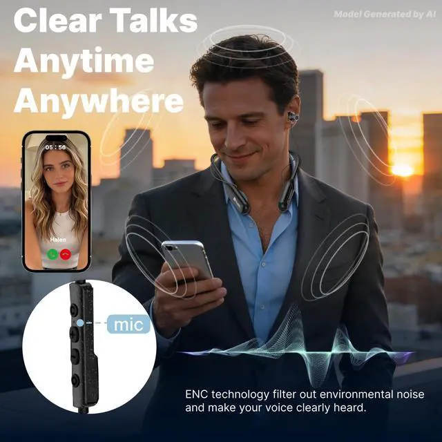 Alt view image 4 of 6 - H25 Neckband Bluetooth Headphones with 200hrs Long Battery Playtime | IPX5 Waterproof Wireless Earbuds Bluetooth 5.4, Around the Neck Headphones w/ENC Mic, for Work/Cycling/Game/Gym/Long Trips